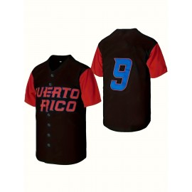 Men'S Puerto Rico #9 Embroidered Baseball Jersey Vintage