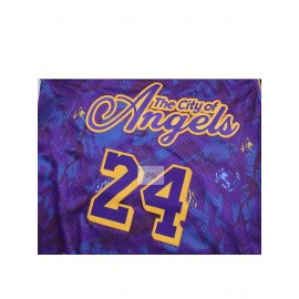 Men'S Basketball Jersey #24 - Purple & Yellow Floral Print, Sleeveless Athletic Tank Top For Parties, Performances, And Sports Events, Casual Wear Jersey.