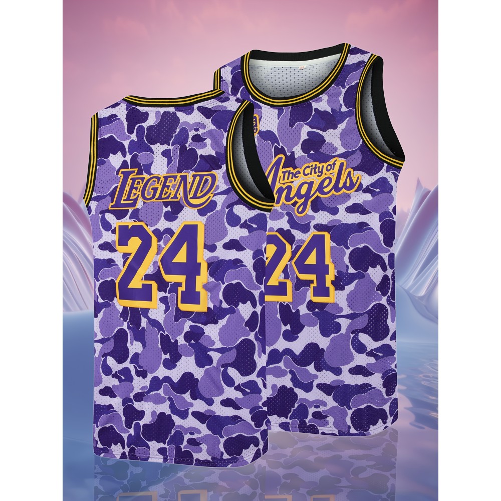 Men'S 24# Embroidered Basketball Jersey - Active Crew Neck Sleeveless Sports Wear - Breathable Polyester Fabric - For Basketball Training & Competition - Ideal Gift For Sports Fans--Four Seasons Wear