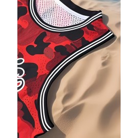 Men's Camo Basketball Tank Top - Breathable Mesh Design, Quick-Dry, Comfortable Fit, Sleeveless Athletic Vest with 