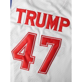 Trump 47 USA Patriotic Basketball Jersey for Men - Moisture-Wicking Breathable Sleeveless Top with USA 47 Design, Loose Fit S-3XL, All-Season Training & Streetwear, Basketball Accessories