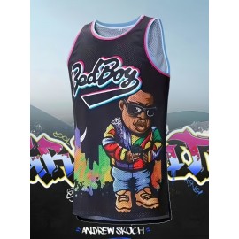 Men's Bad Boy Basketball Jersey 90s Hip-Hop Style - SMALLS 72 Graphic, Breathable Polyester Mesh, Loose Fit Sleeveless Tank Top for All-Season Casual & Sports Wear, Vibrant Design | Moisturewicking Fabric