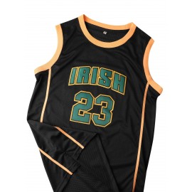 Men's Breathable Black Basketball Suit #23, Round Neck, Embroidered Polyester Knit, Sizes S-3XL