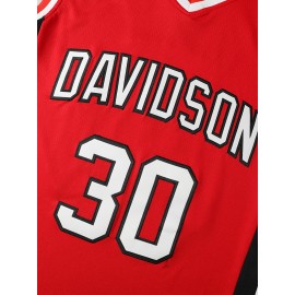 Men'S #30 Vintage College Basketball Jersey Embroidered Lettering Loose Fit White&Red