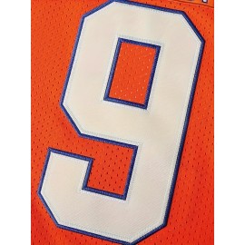 Men's Retro #9 Orange Football Jersey with Embroidery - V-Neck, Short Sleeve, Breathable & Moisture-Wicking, Ideal for Parties, Outdoor Sports & Casual Wear
