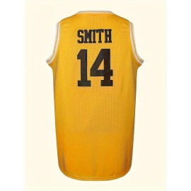 #14 Yellow Polyester Basketball Jersey for Men - Embroidered Sports Tank Top, Loose-Fit Crew Neck Shirt for Running, Training, Basketball, Casual & Party Wear - Breathable, Lightweight, Moisture-Wicking Knit Fabric for All Seasons