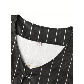 Men'S # 16 Black And White Striped Baseball Shirt Loose Fit Button Closed Casual And Sportswear Multi Functional Running Training Hiking Cycling Fishing Ideal Size S-3XL