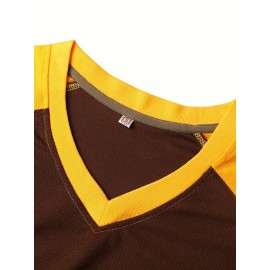 Men's #19 Brown Baseball Jersey with San Francisco Lettering & American Flag Patch - Loose Fit V-Neck Pullover for Training, Team Sports, Casual Wear (Sizes S-3XL), Outdoor Activity Clothing | Sporty Vneck Style | Durable Sportswear