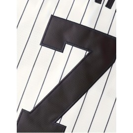 Men's #7 NY Embroidered Baseball Jersey - Breathable V-Neck, Black & White Striped Retro Design, Casual & Sports Wear for Parties, Training, and Outdoor Activities