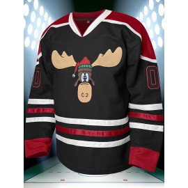 Men'S Ice Hockey Sweatshirt # 00 Black Breathable V-neck Embroidered Polyester Sweatshirt