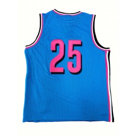 Girls' #25 Blue & Pink Basketball Jersey - High School Sport Uniform for Ages 3-14, Breathable Polyester, 