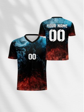 1pc Customizable V-Neck Soccer Jersey for Kids - 100% Polyester, All-Over Print, Personalized Name & Number, Medium Stretch, Regular Fit, for Boys & Girls, Ideal for Sports, Casual Wear, Training, Beach, Birthday - Spring/Summer/Fall