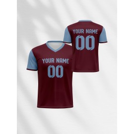 [1pc Customizable Soccer Jersey] 1pc Customizable V-Neck Soccer Jersey for Kids | 100% Polyester Knit Fabric, All-Season Sports Top with Personalized Name & Number, Medium Stretch | Ideal for Training, Casual & Outdoor Activities
