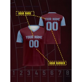[1pc Customizable Soccer Jersey] 1pc Customizable V-Neck Soccer Jersey for Kids | 100% Polyester Knit Fabric, All-Season Sports Top with Personalized Name & Number, Medium Stretch | Ideal for Training, Casual & Outdoor Activities
