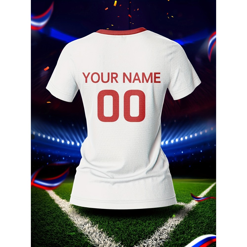 [Comfortable] Customizable Women's V-Neck Soccer Jersey - Personalized Name & Number, Breathable Polyester, Quick-Dry Athletic Top for Team Training, Sports Fitness & Casual Wear