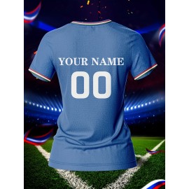 Custom Name & Number Women's V-Neck Football Jersey - Breathable Quick-Dry Fabric, Team Training & Casual Wear, All-Over Print Design, Regular Fit for Spring/Summer/Fall, Comfortable Sports Apparel