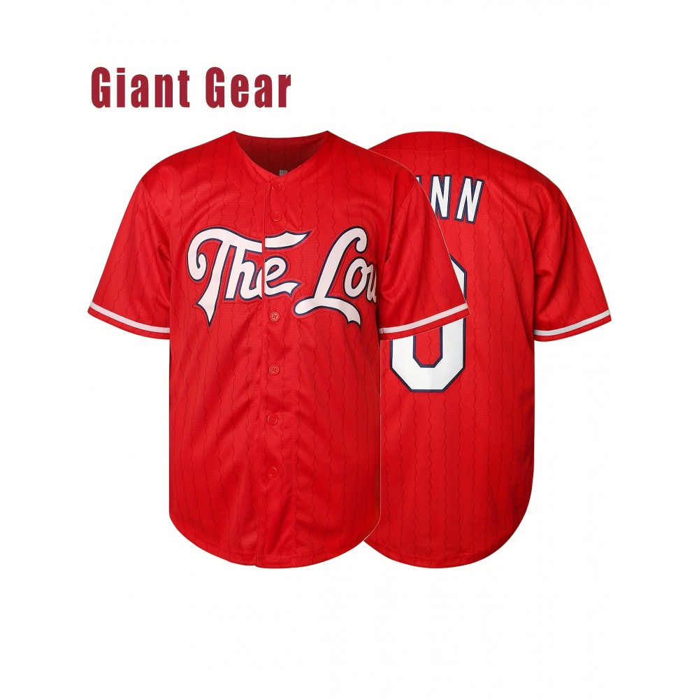 Men'S Baseball Shirt With Red Embroidered Polyester, Loose Knit Fabric Suitable For Wearing In Spring, Summer, And Autumn